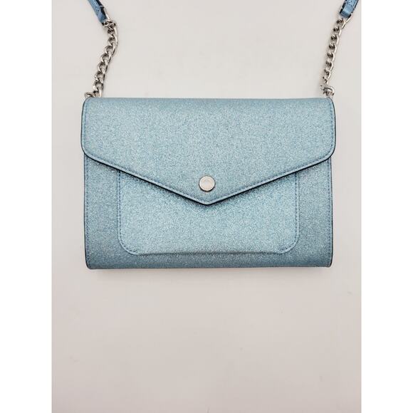 Kate Spade Brand Frosty Sky Tinsel Glitter Fabric Flap Crossbody Blue Purse - Picture 7 of 16